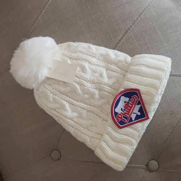 Vintage Philadelphia Phillies Patch Cable Knit Pom Pom Hat - Picture 1 of 4